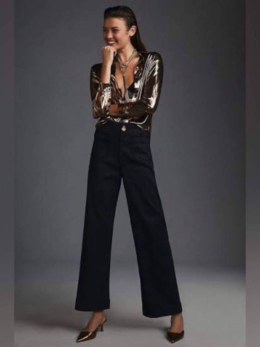 Anthropologie Maeve blue The Colette Sparkle high rise wide leg cropped jeans